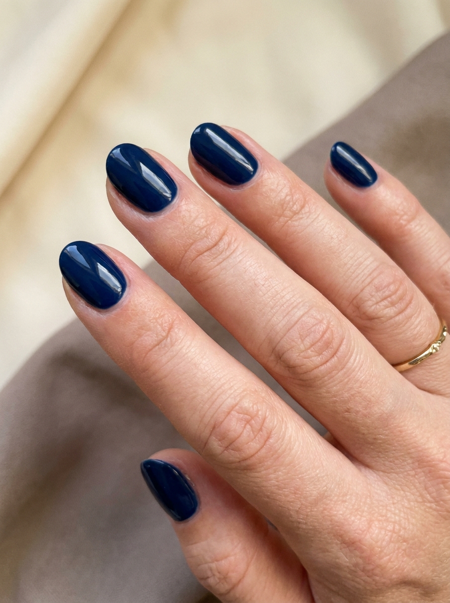 Glossy Navy Short Nails als Dunkelblaue Nägel Ideen Inspiration 2026